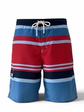 Polo by Ralph Lauren Red, Navy and Light Blue Striped Swim Trunks Size XL